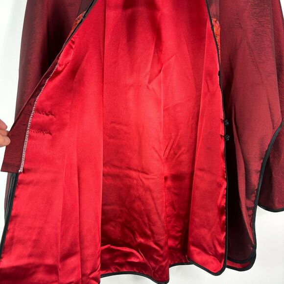 Asian red satin jacket L mandarin collar luxury boho light weight blazer style - Picture 4 of 14